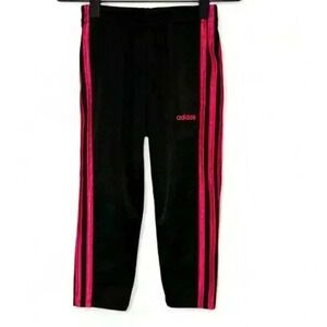 Adidas Girls Track Pants Black Elastic Waistband Stripes Logo-Size 4